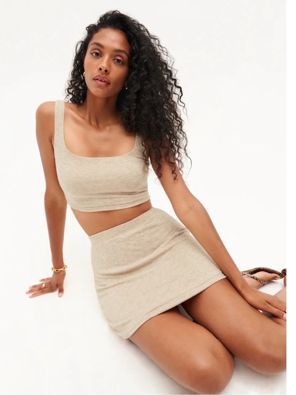 Reformation Jeans Oatmeal Tan 2 Piece Set Size M